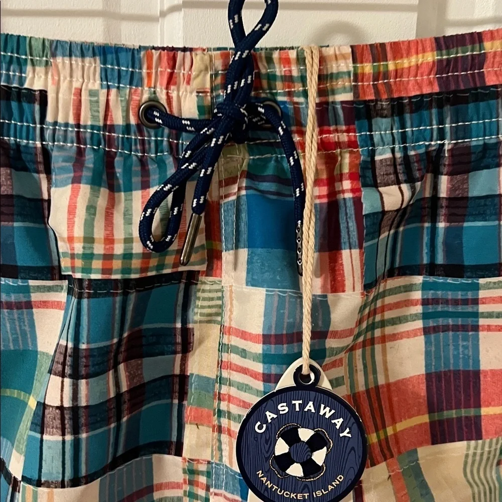 Castaway Nantucket Island Sandbar Swim Trunk Chatham Patch Madras Small NEW